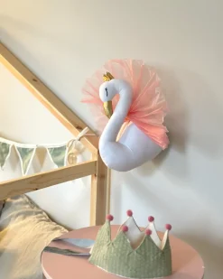 Best Beliani Decorazioni da Parete Cameretta Cigno ODETTA Cotone 32 cm Bianco Bianco Oro Rosa