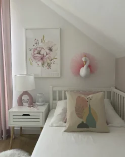 Best Beliani Decorazioni da Parete Cameretta Cigno ODETTA Cotone 32 cm Bianco Bianco Oro Rosa
