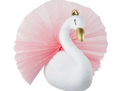Best Beliani Decorazioni da Parete Cameretta Cigno ODETTA Cotone 32 cm Bianco Bianco Oro Rosa
