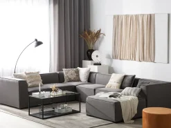 Discount Beliani Divano angolare da giardino con pouf 7 posti AREZZO Modulare Grigio Grigio Nero