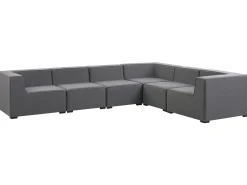 Discount Beliani Divano angolare da giardino con pouf 7 posti AREZZO Modulare Grigio Grigio Nero