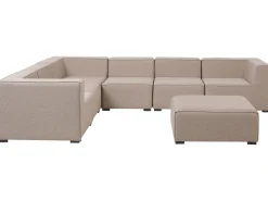 Clearance Beliani Divano angolare da giardino con pouf 7 posti AREZZO Modulare Beige Beige Nero