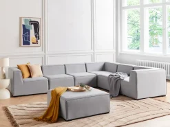 Outlet Beliani Divano angolare da giardino con pouf 7 posti AREZZO Modulare Grigio chiaro Grigio Nero