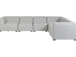 Outlet Beliani Divano angolare da giardino con pouf 7 posti AREZZO Modulare Grigio chiaro Grigio Nero
