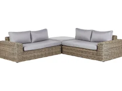 Sale Beliani Divano angolare da giardino con pouf 6 posti PALERMO Modulare Rattan sintetico (PE) Marrone chiaro Marrone Grigio