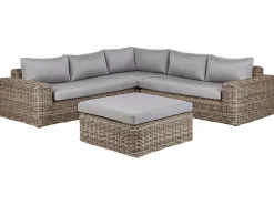 Sale Beliani Divano angolare da giardino con pouf 6 posti PALERMO Modulare Rattan sintetico (PE) Marrone chiaro Marrone Grigio