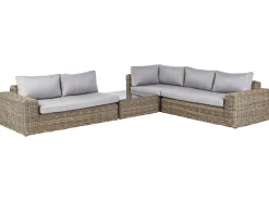 Sale Beliani Divano angolare da giardino con pouf 6 posti PALERMO Modulare Rattan sintetico (PE) Marrone chiaro Marrone Grigio