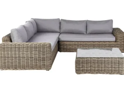 Sale Beliani Divano angolare da giardino con pouf 6 posti PALERMO Modulare Rattan sintetico (PE) Marrone chiaro Marrone Grigio