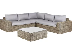 Sale Beliani Divano angolare da giardino con pouf 6 posti PALERMO Modulare Rattan sintetico (PE) Marrone chiaro Marrone Grigio