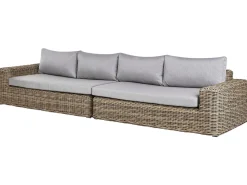 Sale Beliani Divano angolare da giardino con pouf 6 posti PALERMO Modulare Rattan sintetico (PE) Marrone chiaro Marrone Grigio