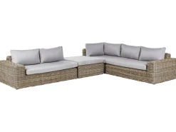 Sale Beliani Divano angolare da giardino con pouf 6 posti PALERMO Modulare Rattan sintetico (PE) Marrone chiaro Marrone Grigio