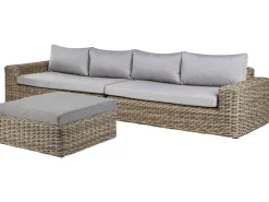 Sale Beliani Divano angolare da giardino con pouf 6 posti PALERMO Modulare Rattan sintetico (PE) Marrone chiaro Marrone Grigio