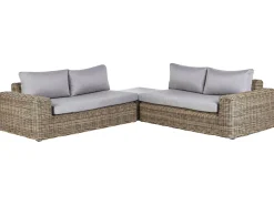 Sale Beliani Divano angolare da giardino con pouf 6 posti PALERMO Modulare Rattan sintetico (PE) Marrone chiaro Marrone Grigio