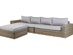 Sale Beliani Divano angolare da giardino con pouf 6 posti PALERMO Modulare Rattan sintetico (PE) Marrone chiaro Marrone Grigio