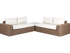Sale Beliani Divano angolare da giardino con pouf 6 posti PALERMO Modulare Rattan sintetico (PE) Marrone Bianco Marrone
