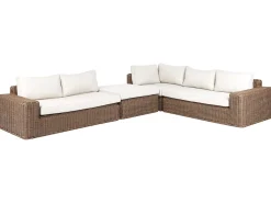 Sale Beliani Divano angolare da giardino con pouf 6 posti PALERMO Modulare Rattan sintetico (PE) Marrone Bianco Marrone