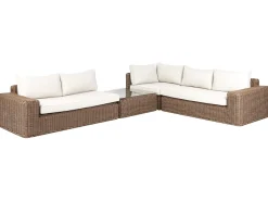 Sale Beliani Divano angolare da giardino con pouf 6 posti PALERMO Modulare Rattan sintetico (PE) Marrone Bianco Marrone