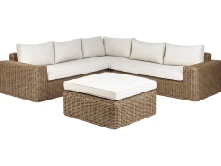 Sale Beliani Divano angolare da giardino con pouf 6 posti PALERMO Modulare Rattan sintetico (PE) Marrone Bianco Marrone