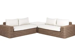 Sale Beliani Divano angolare da giardino con pouf 6 posti PALERMO Modulare Rattan sintetico (PE) Marrone Bianco Marrone