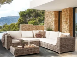 Best Beliani Divano angolare da giardino con pouf 5 posti RINELLA Rattan Grigio