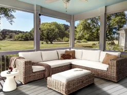 Best Beliani Divano angolare da giardino con pouf 5 posti RINELLA Rattan Grigio