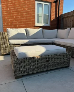 Best Beliani Divano angolare da giardino con pouf 5 posti RINELLA Rattan Grigio