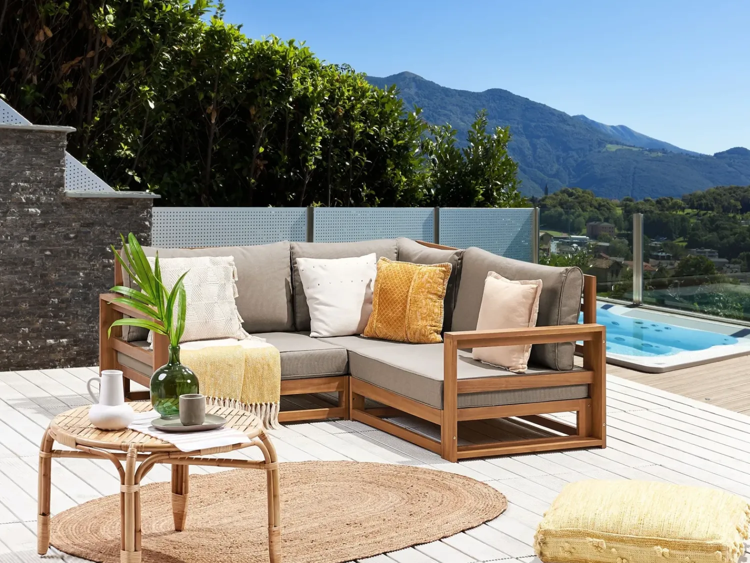 New Beliani da giardino 2 posti TIMOR Modulare Legno di acacia certificato Marrone chiaro Beige Grigio Marrone