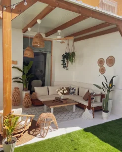 New Beliani Divano angolare da giardino 5 posti MARETTIMO Lato Sinistro Legno di acacia certificato Marrone Bianco Marrone