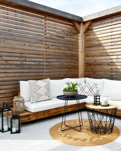 New Beliani Divano angolare da giardino 5 posti MARETTIMO Lato Sinistro Legno di acacia certificato Marrone Bianco Marrone
