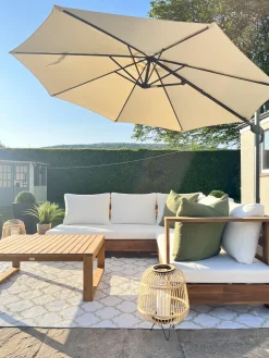 New Beliani Divano angolare da giardino 5 posti MARETTIMO Lato Sinistro Legno di acacia certificato Marrone Bianco Marrone