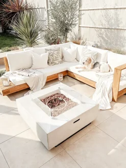 New Beliani Divano angolare da giardino 5 posti MARETTIMO Lato Sinistro Legno di acacia certificato Marrone Bianco Marrone