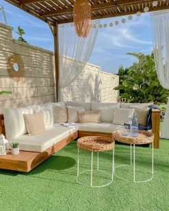 New Beliani Divano angolare da giardino 5 posti MARETTIMO Lato Sinistro Legno di acacia certificato Marrone Bianco Marrone
