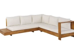 New Beliani Divano angolare da giardino 5 posti MARETTIMO Lato Sinistro Legno di acacia certificato Marrone Bianco Marrone