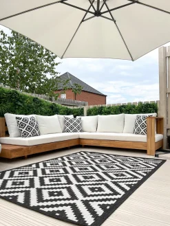 New Beliani Divano angolare da giardino 5 posti MARETTIMO Lato Sinistro Legno di acacia certificato Marrone Bianco Marrone