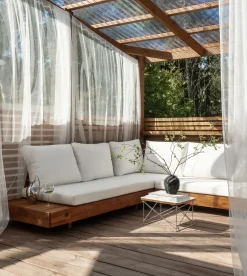 New Beliani Divano angolare da giardino 5 posti MARETTIMO Lato Sinistro Legno di acacia certificato Marrone Bianco Marrone