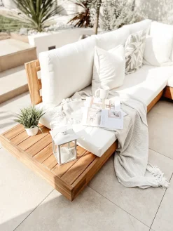 New Beliani Divano angolare da giardino 5 posti MARETTIMO Lato Sinistro Legno di acacia certificato Marrone Bianco Marrone