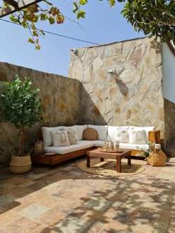Discount Beliani Divano angolare da giardino 5 posti MARETTIMO Lato destro Legno di acacia certificato Marrone Bianco Marrone