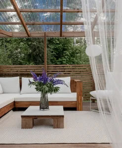 Discount Beliani Divano angolare da giardino 5 posti MARETTIMO Lato destro Legno di acacia certificato Marrone Bianco Marrone