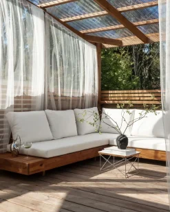 Discount Beliani Divano angolare da giardino 5 posti MARETTIMO Lato destro Legno di acacia certificato Marrone Bianco Marrone