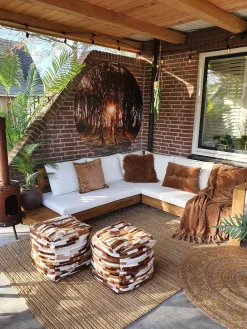 Discount Beliani Divano angolare da giardino 5 posti MARETTIMO Lato destro Legno di acacia certificato Marrone Bianco Marrone