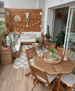 Discount Beliani Divano angolare da giardino 5 posti MARETTIMO Lato destro Legno di acacia certificato Marrone Bianco Marrone