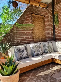 Discount Beliani Divano angolare da giardino 5 posti MARETTIMO Lato destro Legno di acacia certificato Marrone Bianco Marrone