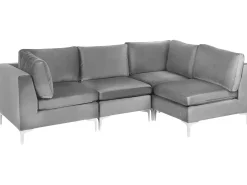Clearance Beliani Divano angolare modulare 4 posti EVJA Velluto Lato Sinistro Grigio