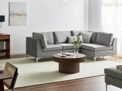 Clearance Beliani Divano angolare modulare 4 posti EVJA Velluto Lato Sinistro Grigio