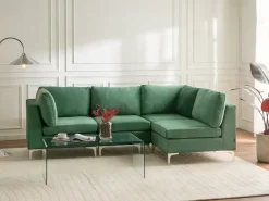 Discount Beliani Divano angolare modulare 4 posti EVJA Velluto Lato Sinistro Verde