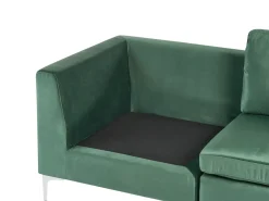 New Beliani Divano angolare modulare 4 posti EVJA Velluto con ottomana Lato Sinistro Verde