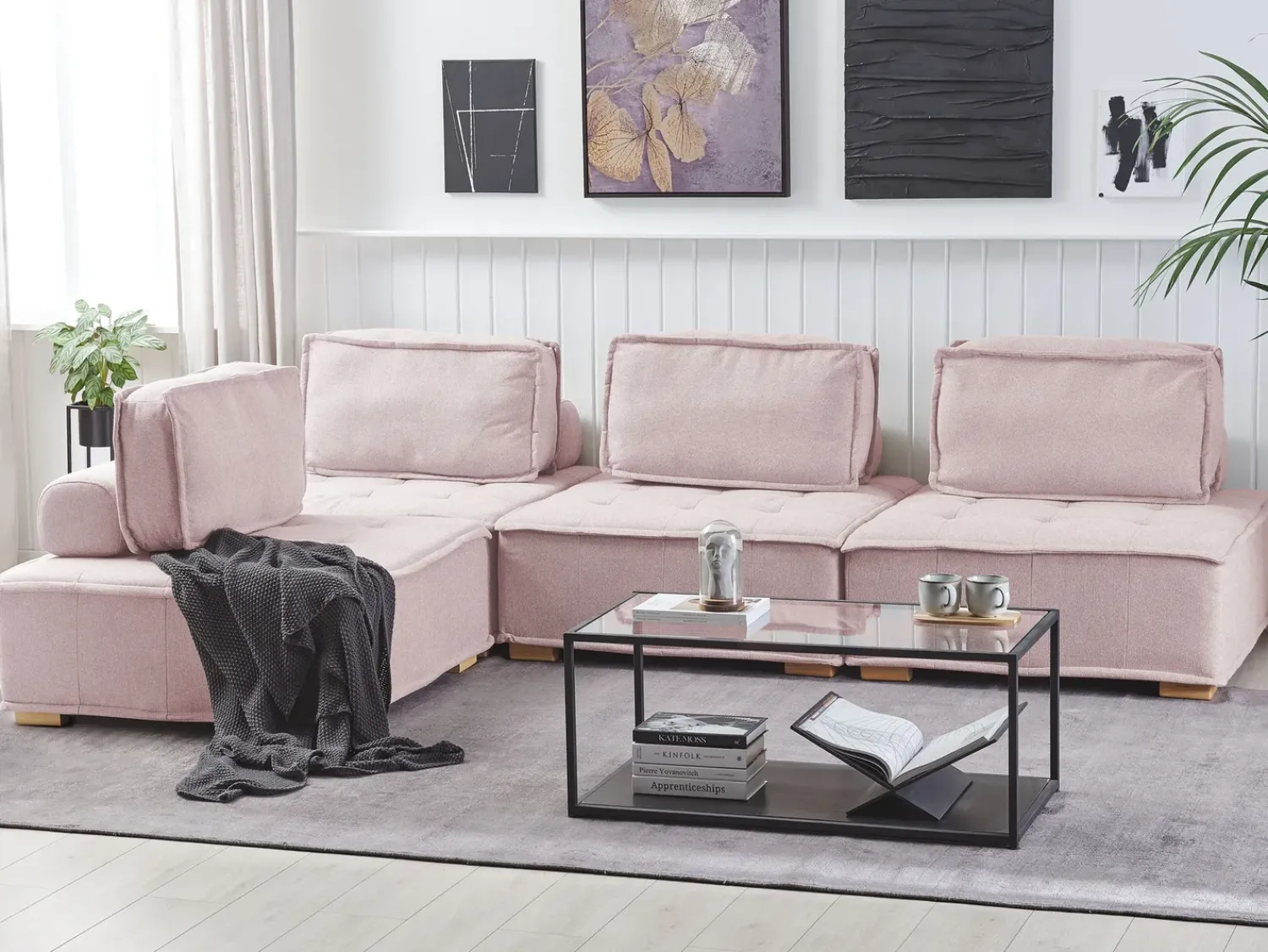 Clearance Beliani modulare 4 posti TIBRO Tessuto Rosa Lato destro Rosa Marrone