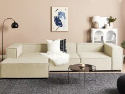 New Beliani Divano angolare modulare 3 posti APRICA Lino sintetico Beige Lato destro Beige Nero