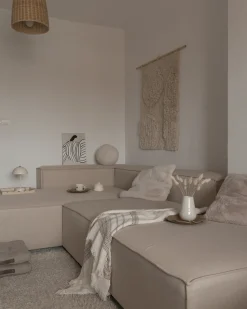 New Beliani Divano angolare modulare 3 posti APRICA Lino sintetico Beige Lato destro Beige Nero
