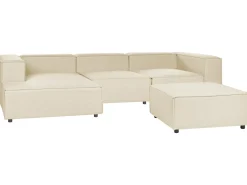 Hot Beliani Divano angolare modulare 3 posti APRICA Lino sintetico Beige con ottomana Lato destro Beige Nero